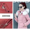Damen Winterparka Übergröße Baumwollgefütterter Mantel Schmaler Langer Dicker Warmer Kapuzenmantel mit Kunstpelzkragen