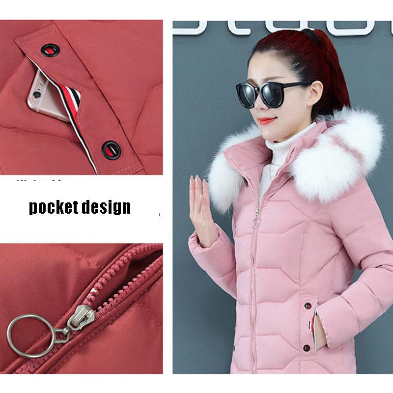 Damen Winterparka Übergröße Baumwollgefütterter Mantel Schmaler Langer Dicker Warmer Kapuzenmantel mit Kunstpelzkragen