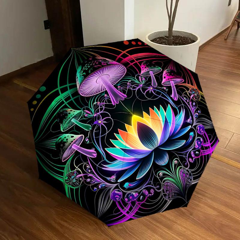 

1pc Mushroom Mandala Automatic Open/Close Umbrella, Halloween & Gifts - Ideal for Daily, Formal, Party Use, Durable Canopy yy251011001