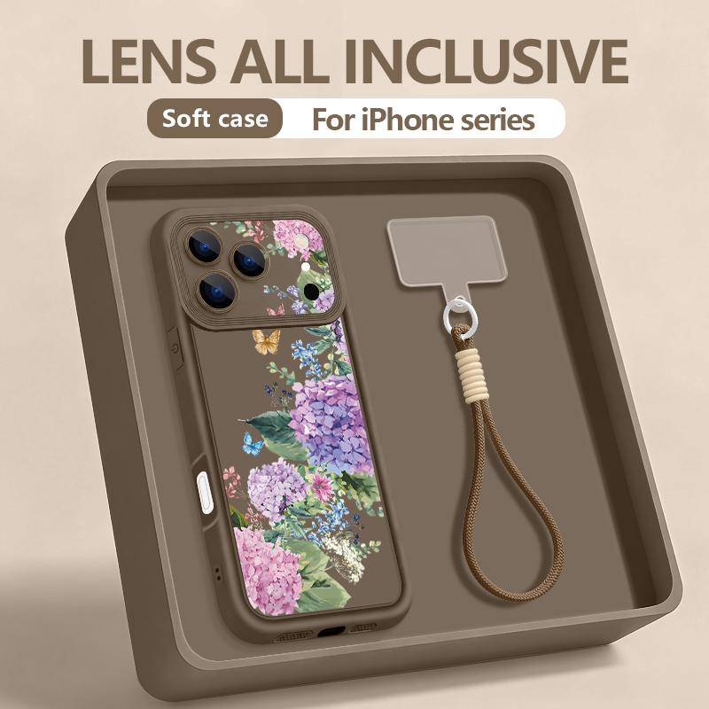 Wrist Strap Lanyard Phone Case For iPhone 17 Pro Max Air 16E 16 14 15 Pro 12 13 Pro Max 11 Colourful Plant Pattern TPU Cover