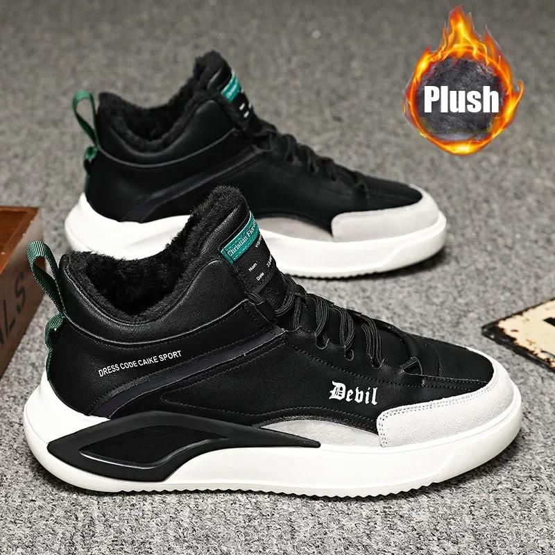 

Мужская повседневная обувь из натуральной кожи, новые высококачественные высокие кроссовки класса люкс для скейтбординга на плоской подошве, модные кроссовки, зимние плюшевые ботинки 44