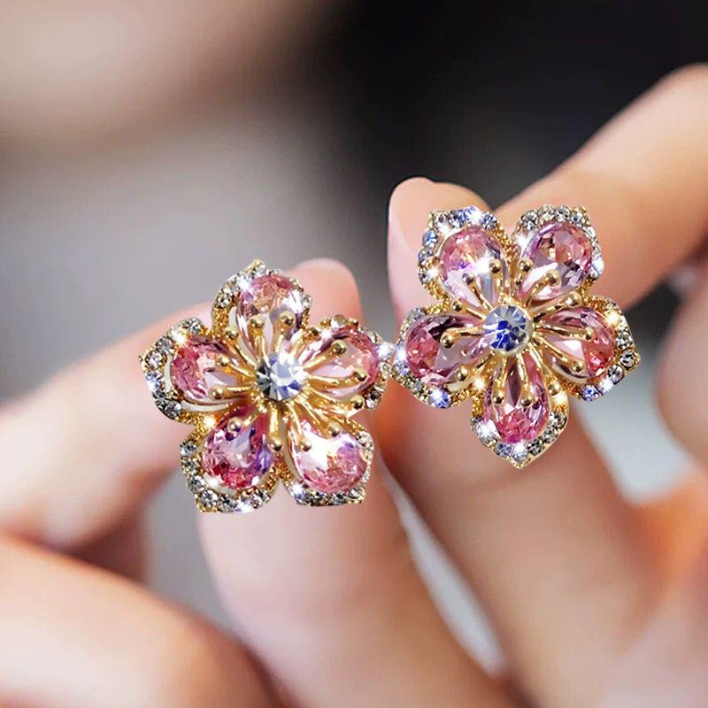 

Juran Rhinestone Flower Design Stud Earrings Valentines,Mom,Mother,Mother s Day,Gift one-size рожевий
