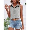 Camicia da Donna a Maniche Corte a Strisce Verdi e Bianche con Bottoni e Collo Top Casual Estivo