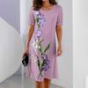 Women Dress Floral Breathable Pullover Sleeves O Neck Short Tulip Print Loose Soft A-line Knee