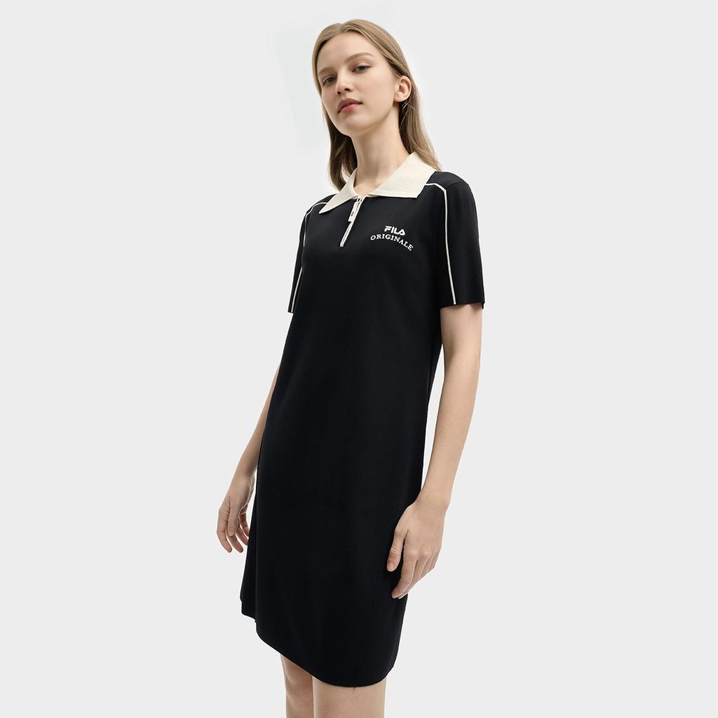 Fila Original Fashionable Comfortable Versatile Casual Short Sleeve Dress Women Dresses Legendary-Blue F11W529306F-NV