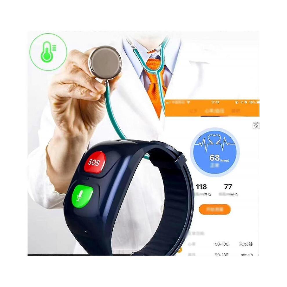 Opaska na rękę Sos Lokalizator GPS Kompatybilny z Połączeniem Alarmowym dla Starszych Sos Lokalizator GPS Telefon Pomocnik w Sytuacjach Awaryjnych Wodoodporny Smartwatch Telefon Ip67, czarny