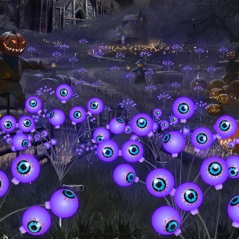 Solar Powered Halloween Eyeball String Lights with Ground Stakes - SpookyOutdoor Garden Party Decor for Halloween & Christmas