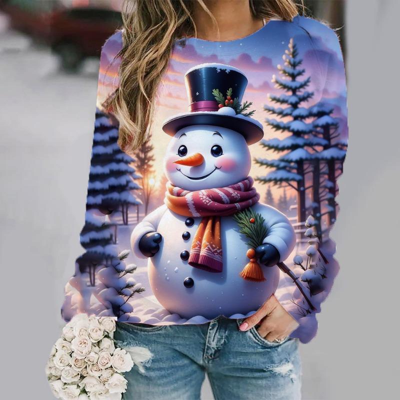 Christmas Snowman 3D Print Sweatshirts Women Autumn Raglan Long Sleeves Hoodie Street Y2k Pullover Harajuku Tops Female Clothing