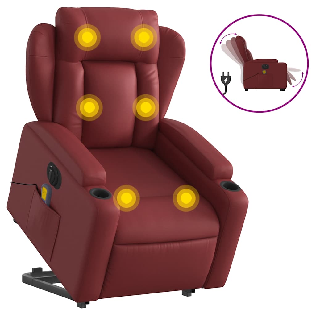 Vidaxl Reclining and Tilting Armchair with Massage, Electric, Burgundy