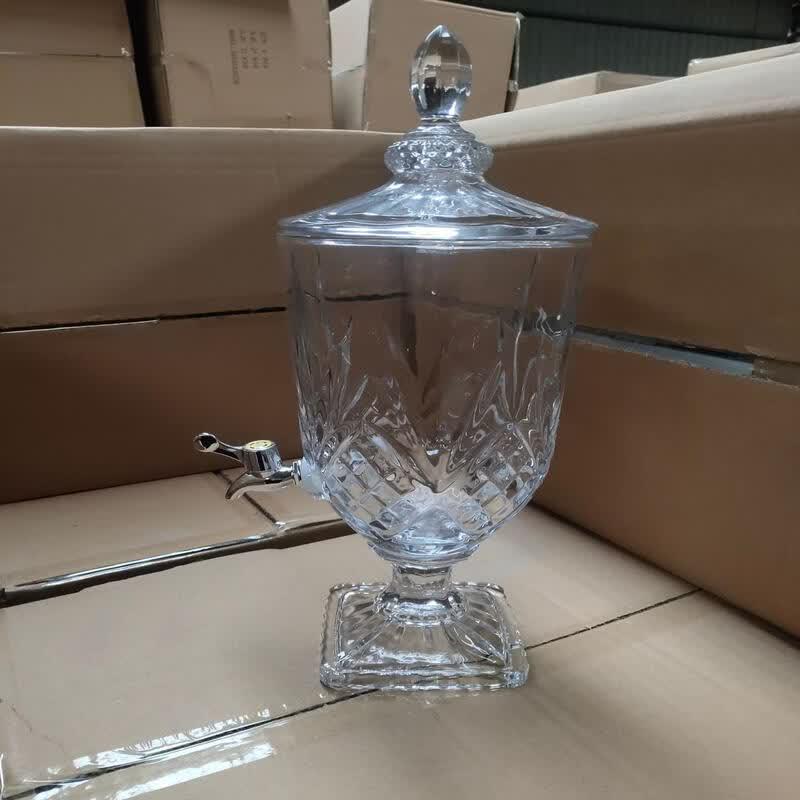 

Retro Embossed Crystal Glass Beverage Dispenser with Spigot