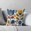 Blooming Nordic Folk Flowers In Navy, Mustard and Rust Throw Cushions & Pillows Without Core