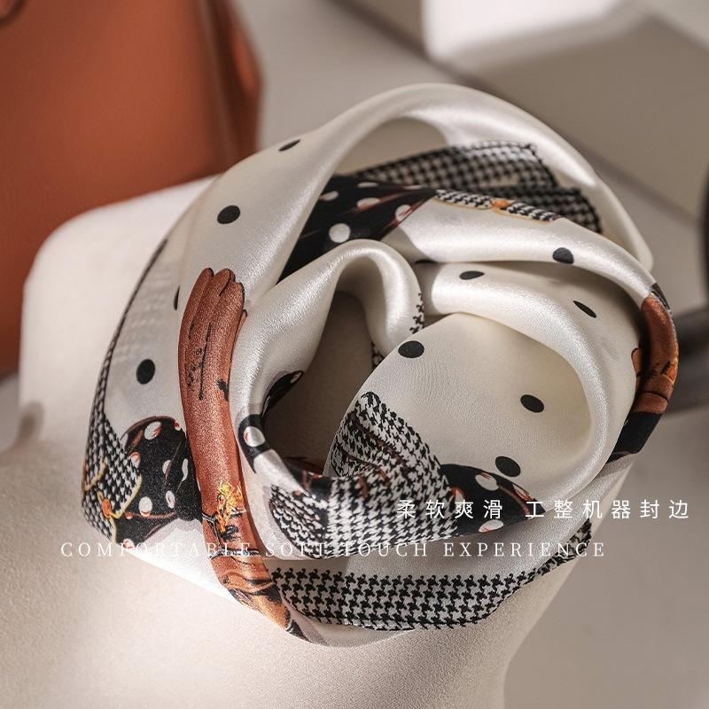 111 silk polka dot printed small square scarf women's spring and summer light luxury versatile French silk scarf light breathable scarf scarf