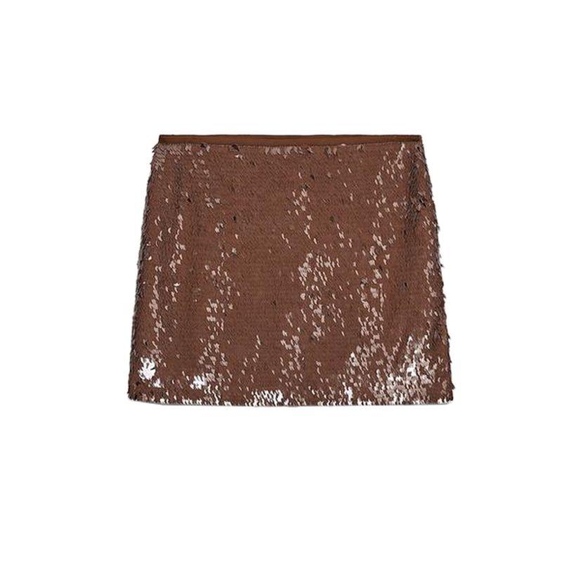 

Summer New Product Women s Clothes Fashion Wind Short a Words Beads Decoration Fashionable Temperamental All-Match Mini Skirt 3920104 Brown L