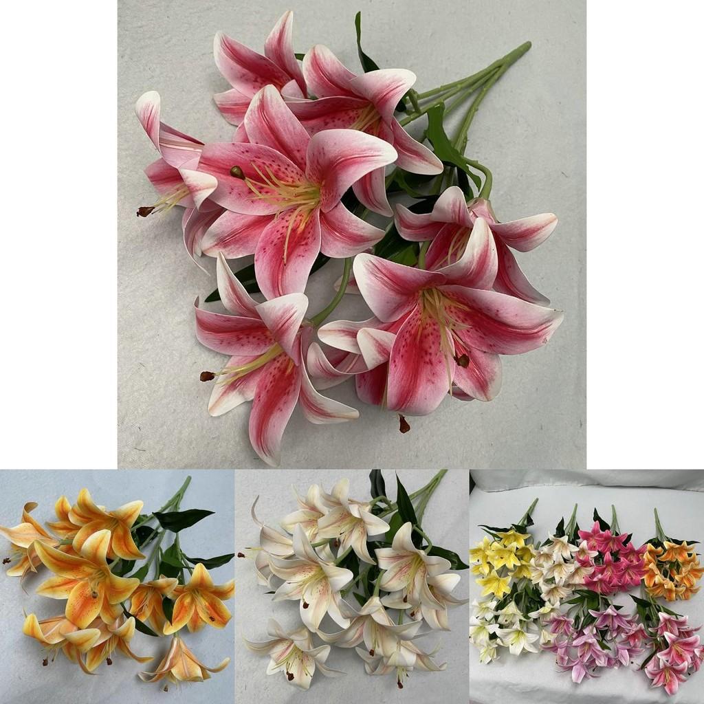 9 Flowers Artificial Stems Pu Material 3d Simulation Lilies Wedding Decor Home