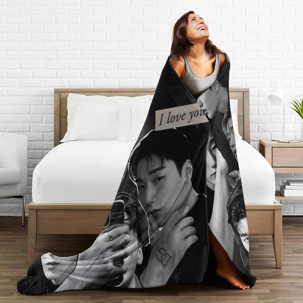 Warm Blankets Picnic Kpop Ateez Choi San Throw Blanket Flannel Bedspread For Living Room Novelty Sofa Bed Cover
