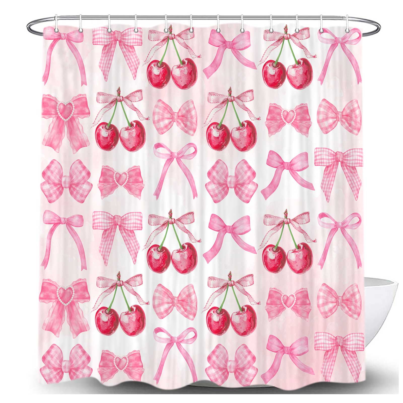 

Очаровательная розовая водонепроницаемая шторка для душа с вишней и бантом - Сладкий и романтичный дизайн для уютного и гостеприимного декора ванной комнаты W90XH180cm