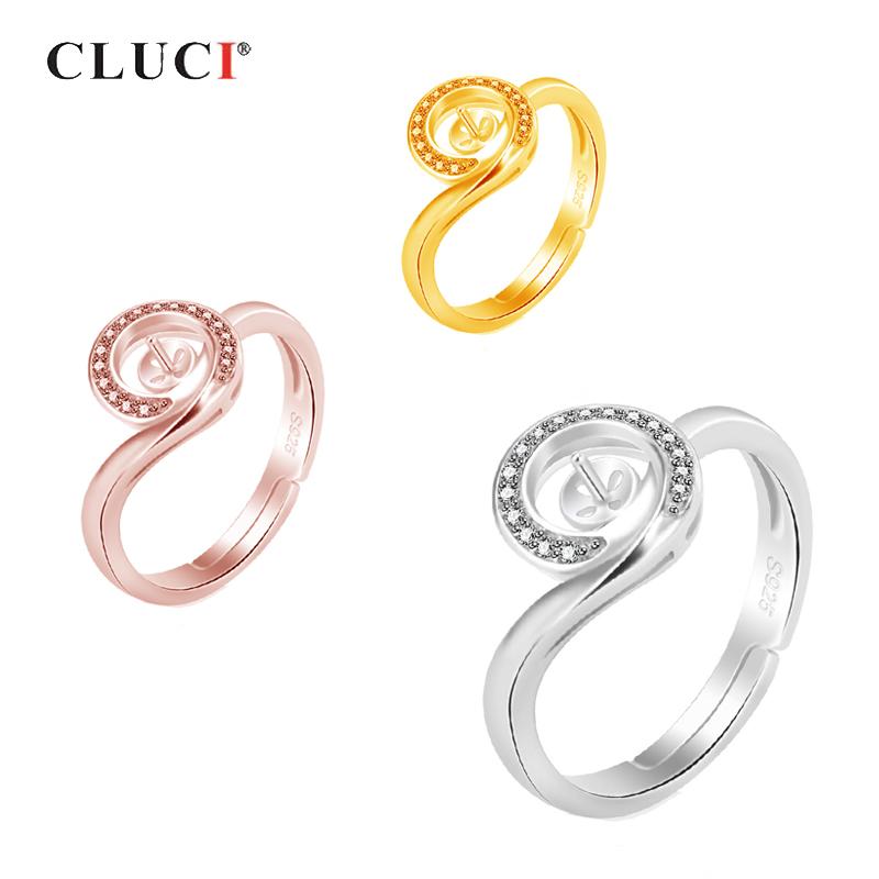 

CLUCI Twisted Round Silver 925 Pearl Ring Mounting Adjustable Women Zircon Open Rings Jewelry SR2076SB resizable розового золота