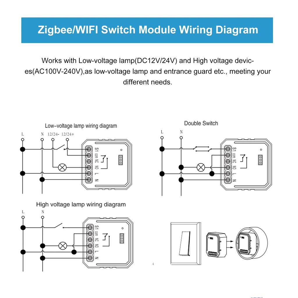 Tuya ZigBee3.0 WiFi Smart Switch Smart Home Dry Contact Module DC 12/24V AC 100-240V DIY Breaker Relay Works with Alexa Google