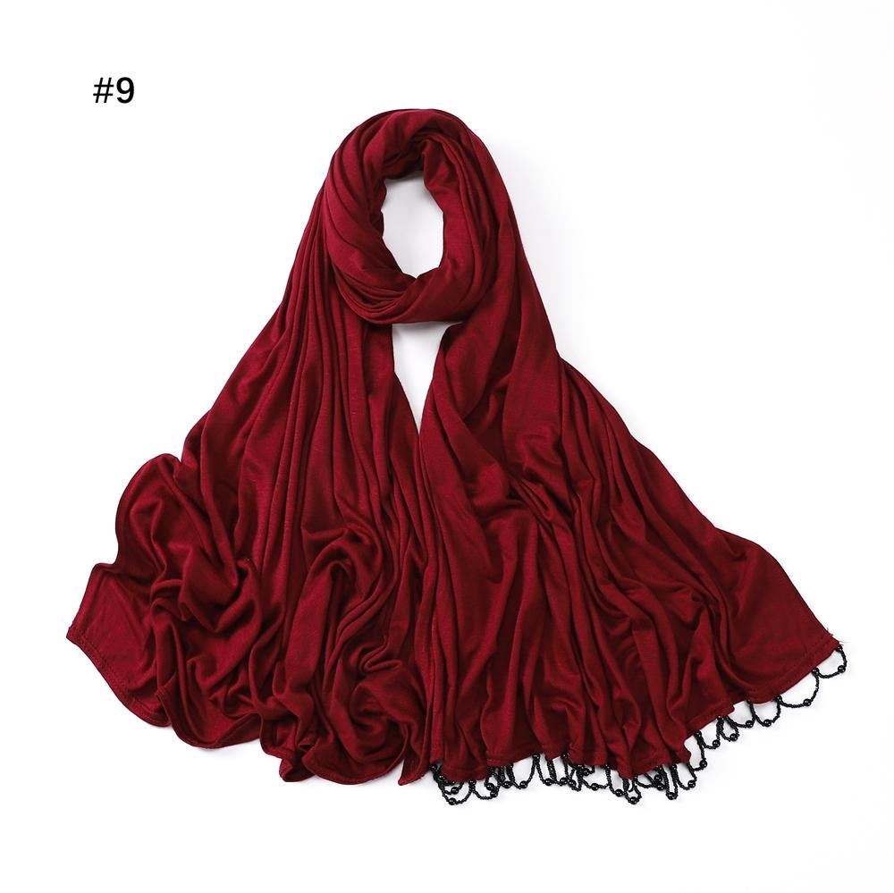 Handmade Beads Hijabs Mercerized Cotton Elasticity Jersey Hijab Muslim Women Basic Head Wrap Plain Solid Scarf Headscarf