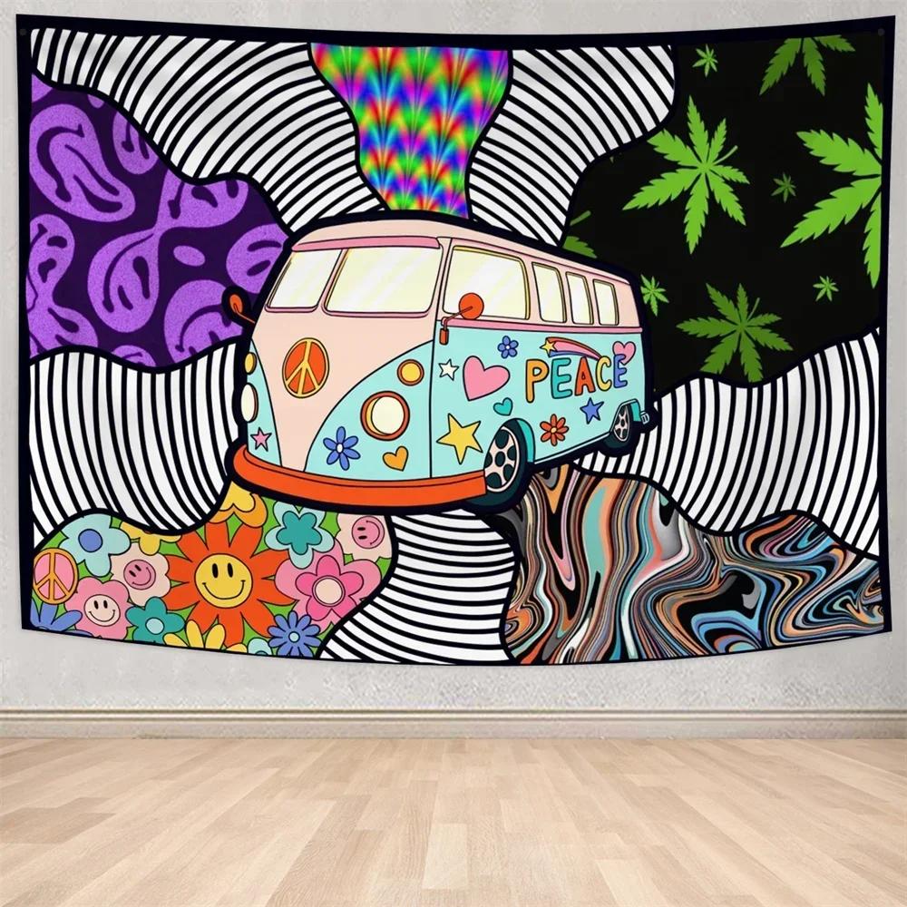 Retro 70s Tapestry Floral Pattern Rainbow Sun Landscape Abstract Art 60s Vintage Boho Home Decor Wall Hanging