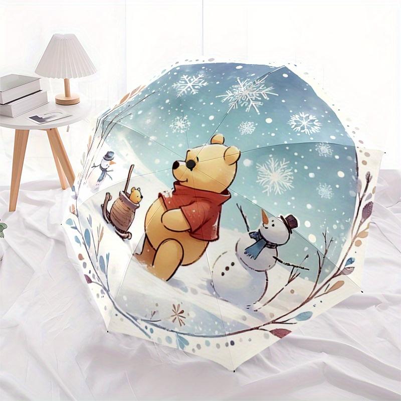 

1pc Pooh and Friends Building Snowmen Durable Cartoon Folding Umbrella, Portable 3-Fold Compact Umbrella for Men and Women, Suitable for Tra