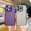 With Lesn Film Metal Camera Holder Stand Phone Case For iPhone 15 Plus 14 Pro Max 13 Pro 12 11 Shockproof Matte Lens Bracket Shell Cover