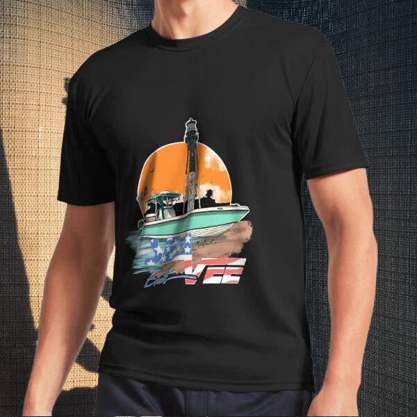 Men s and Women s T-shirts Sea Vee Boat with American Flag XXXL
