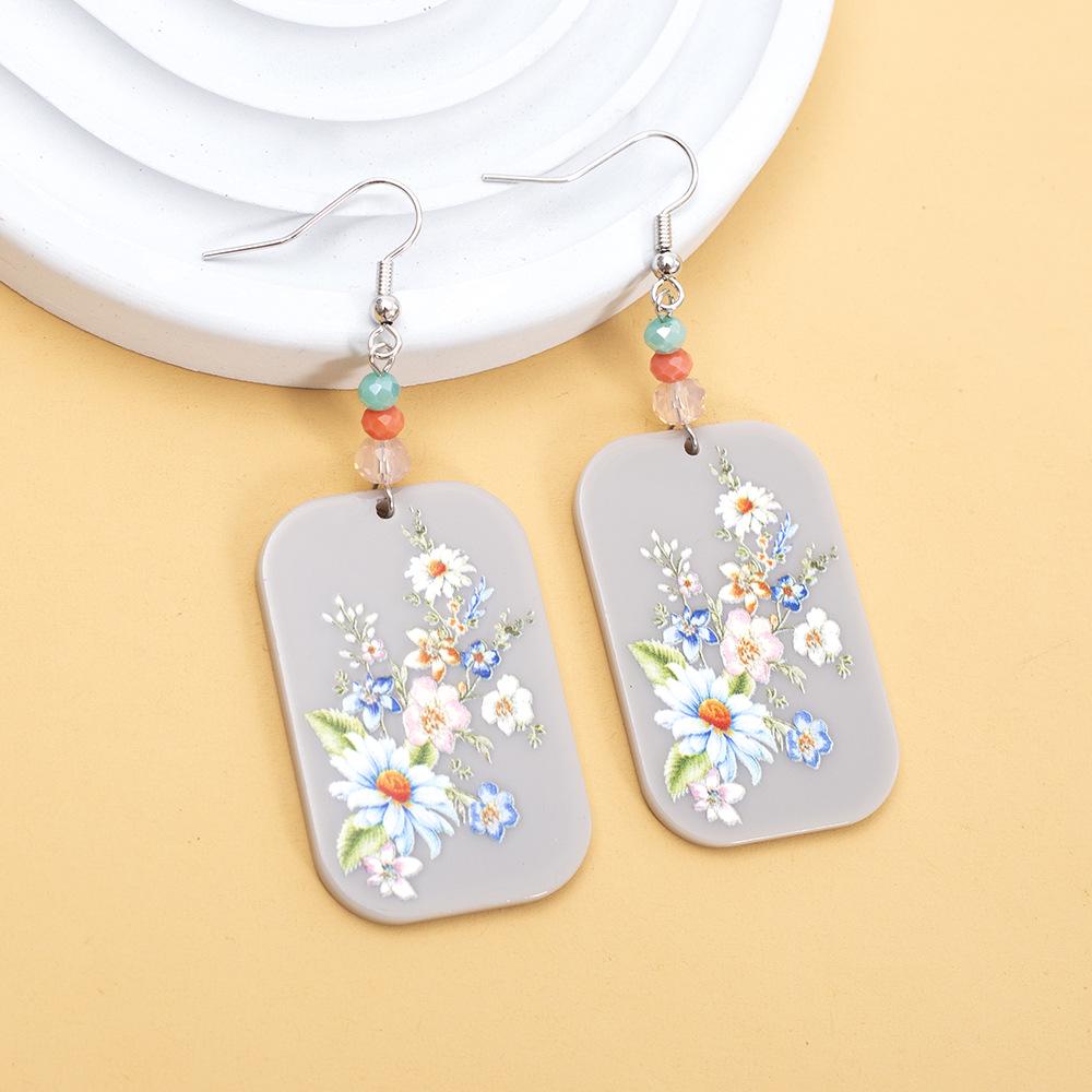 

Light Gray Retro Geometric Flower Print Acrylic Earrings for Women разноцветный