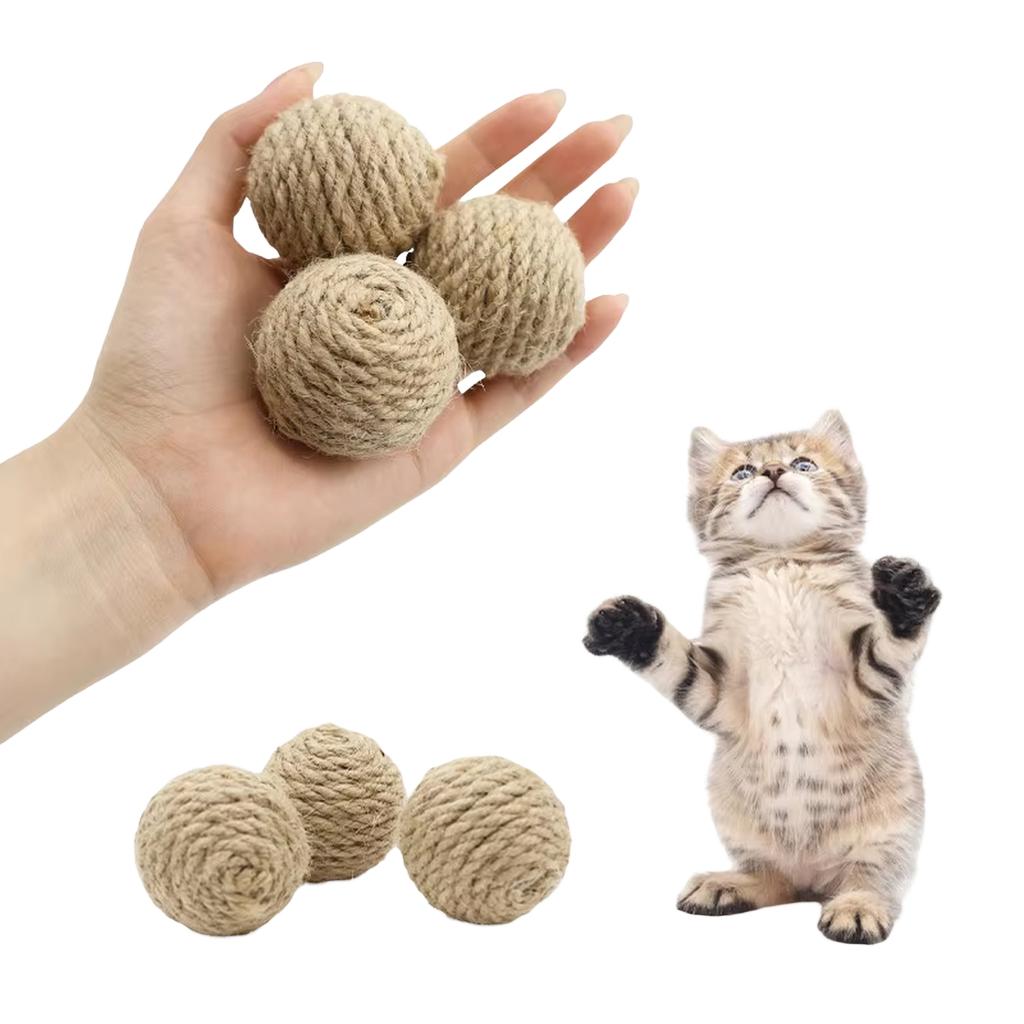 Christmas Toy Ball with Sisal Rope and Jute, Sound Toy for Cats and