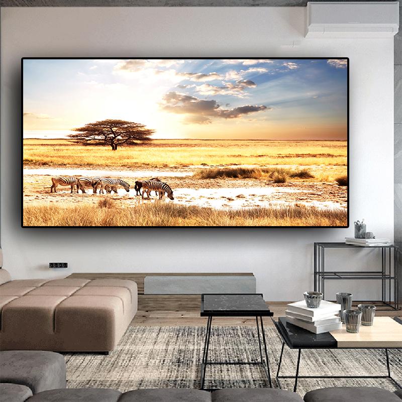 Sunsets African Zebra Animal Landscape Posters and Prints Canvas Painting Cuadros Scandinavian Wall Art Picture for Living  Room