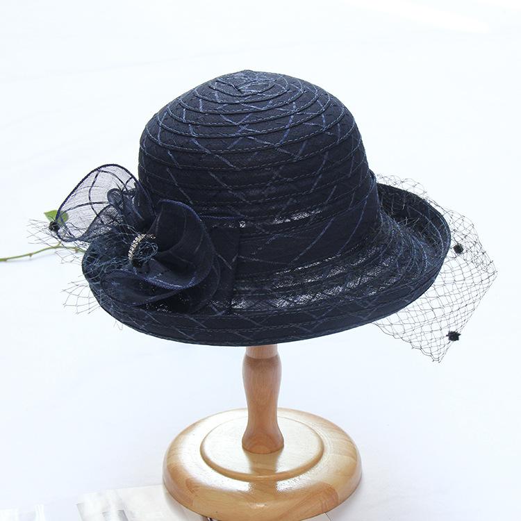 European and American lace mysterious mesh crimped top hat elegant diamond bow sun hat women's summer fashion sun hat