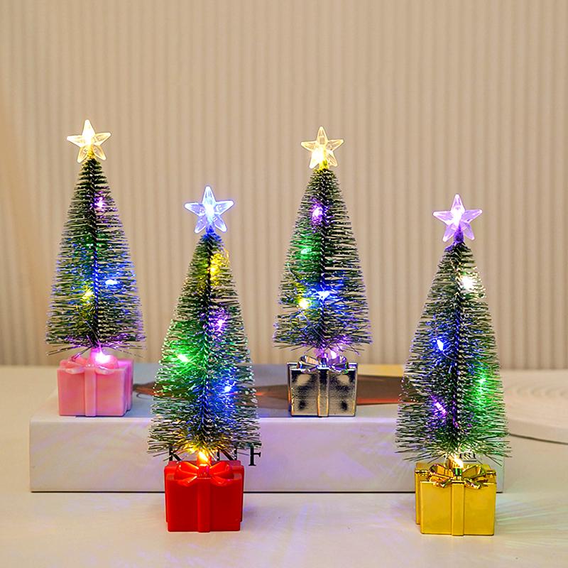 1Pc Night Light New Year Party Christmas Tree Mini Colorful Luminous Xmas Tree DIY Home Decor Candle Lamps Ornaments LED