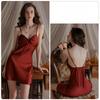 Women’s Silky Satin Nightdress Sexy Deep V Push-Up Padded Sleepwear