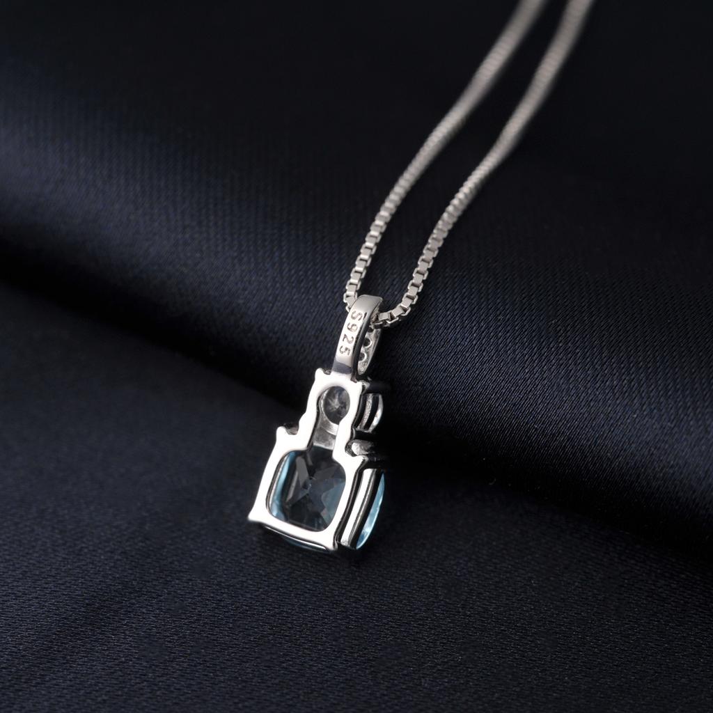 Potiy Cushion Natural Sky Blue Topaz 925 Sterling Silver Pendant Gemstone Statement Necklace Women No Chain Cute Valentines Gift