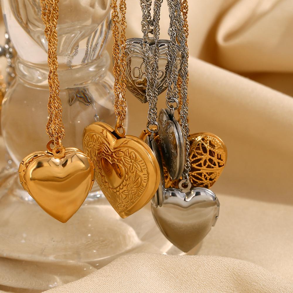 MamacitaSlay Meaningful Hollow Heart Puppy Fingerprint Can Paste Photo Pendant Necklaces for women stainless steel jewelry woman
