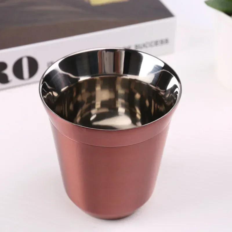 80/160ML Espresso Mugs Stainless Steel Coffee Milk Water Drink Breakfast Cups 304 Insulated Double Wall Dishwasher Safe Texture