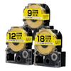 Fita Compatível Yokotona para King Jim Tepra PRO Conjunto de 3 Equivalente ao Produto Genuíno Papel de Suporte com Entalhes (SCYW) - Texto Amarelo/Preto,