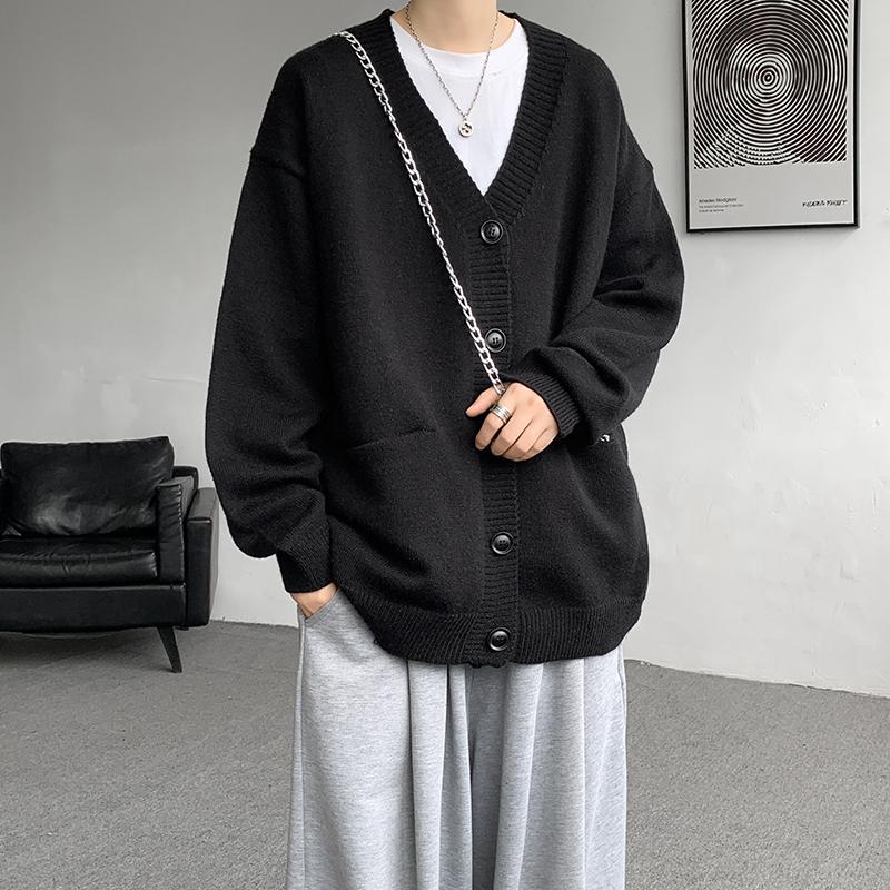 Übergröße Koreanischer Stil V-Ausschnitt Strickjacken Herren Taschendesign Einfacher Pullover Herbst Neu Beliebt Herren Freizeit Täglich Gestrickter Mantel