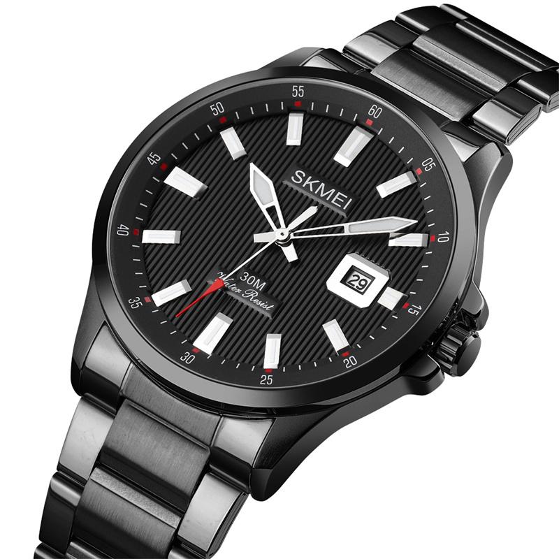 Skmei Luxury Steel Strap Mens Bracelet Watches with Date Alloy Case Mineral Glass Dial Analog Display Quartz Waterproof Watch