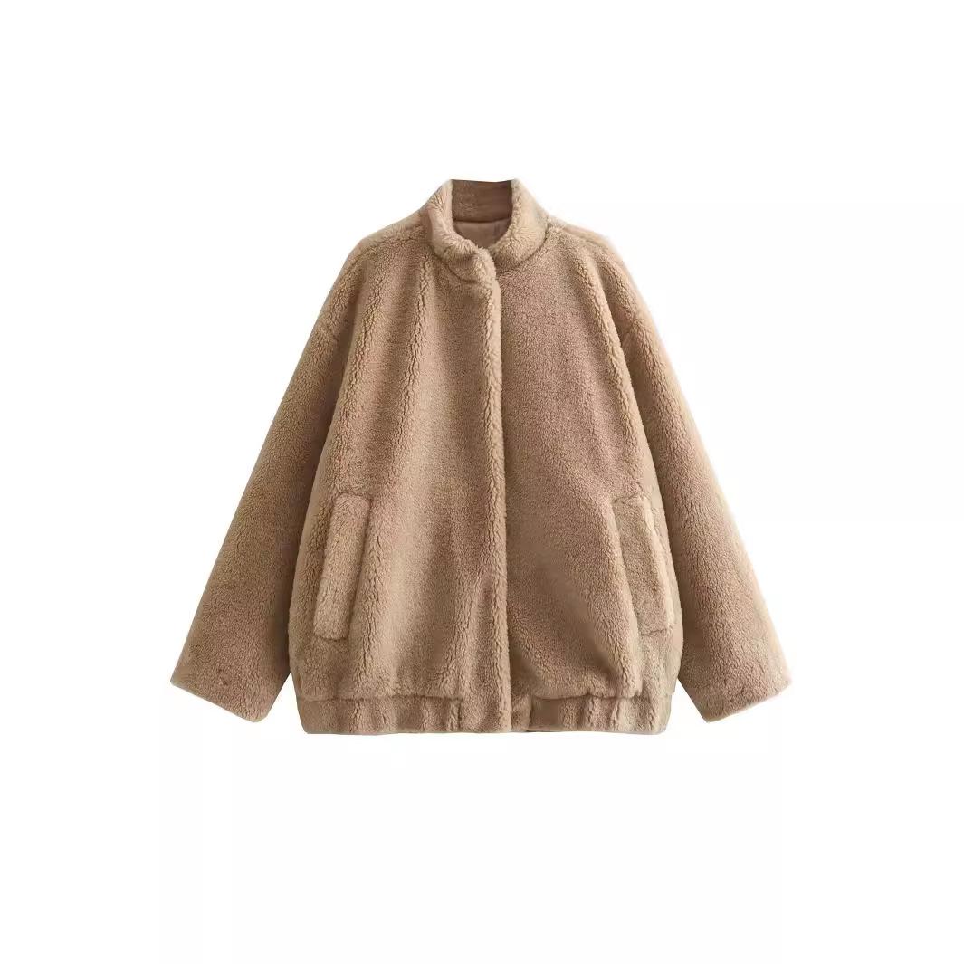 

Осенняя утепленная женская куртка-бомбер, модная новая свободная куртка с длинным рукавом, женская теплая элегантная женская куртка-кардиган L хаки