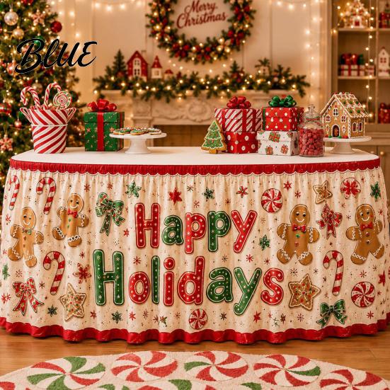 Elastic Edge Table Skirt Christmas Skirt Santa Claus Elk Prints Edge Dining Decor Xmas Party Decorations Elf Tree Festive for Home Holiday