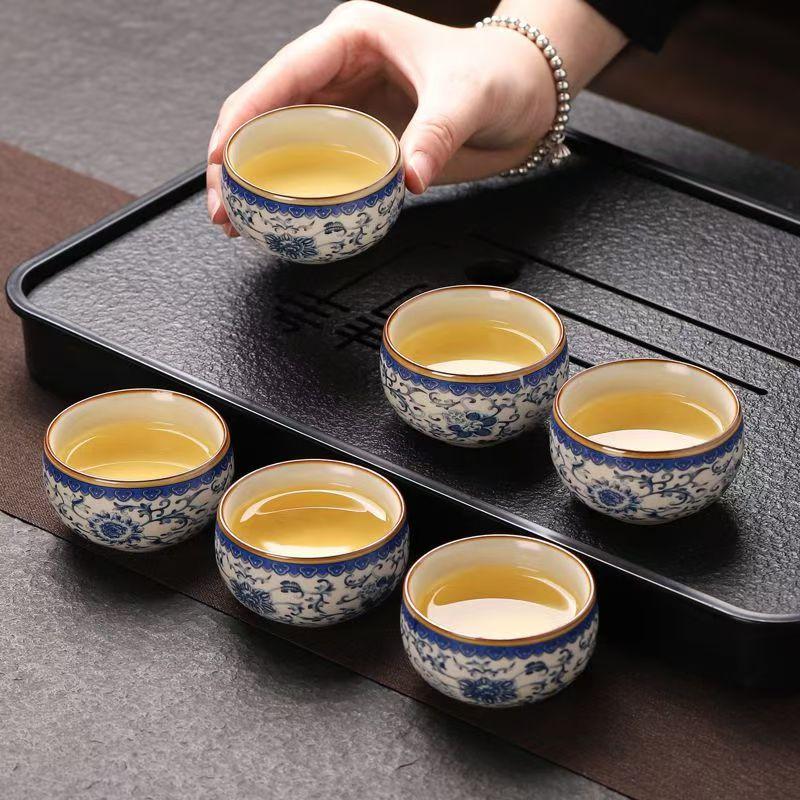 Chinese Style Ru Kiln Meditation Tea Cup Ceramic Blue Master Tea Cup Chinese Style Enamel High-grade Tea Cups
