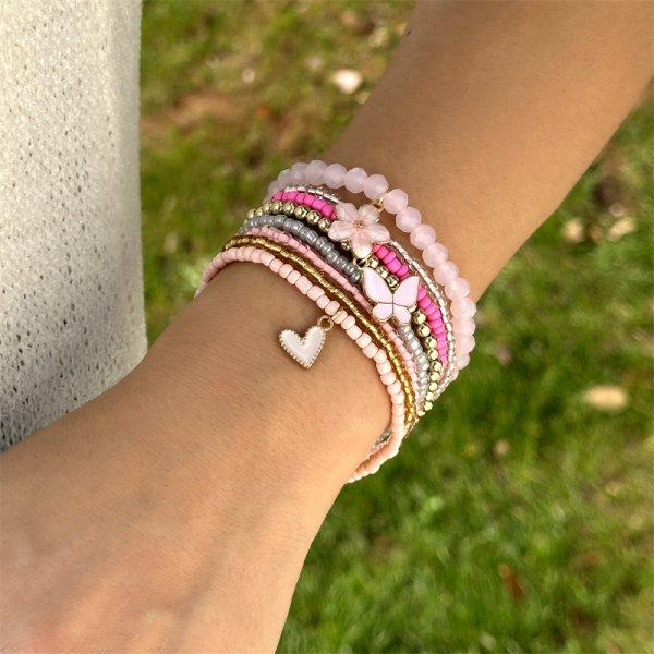 4 pièces/ensemble Bracelets Bohème Coquillage pour Femmes Style Ethnique Zircon Coloré Perles de Riz Chaîne Métallique Joncs Fille Été Bijoux de Plage