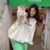 Women's Letter Print Raglan Hoodie, Tie Back Collar, Korean Style Autumn Long Sleeve BF Top