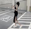 Korean Style Women's Summer Midi Camisole Dress with Subtle Design, High-Waisted, Slimming Slit