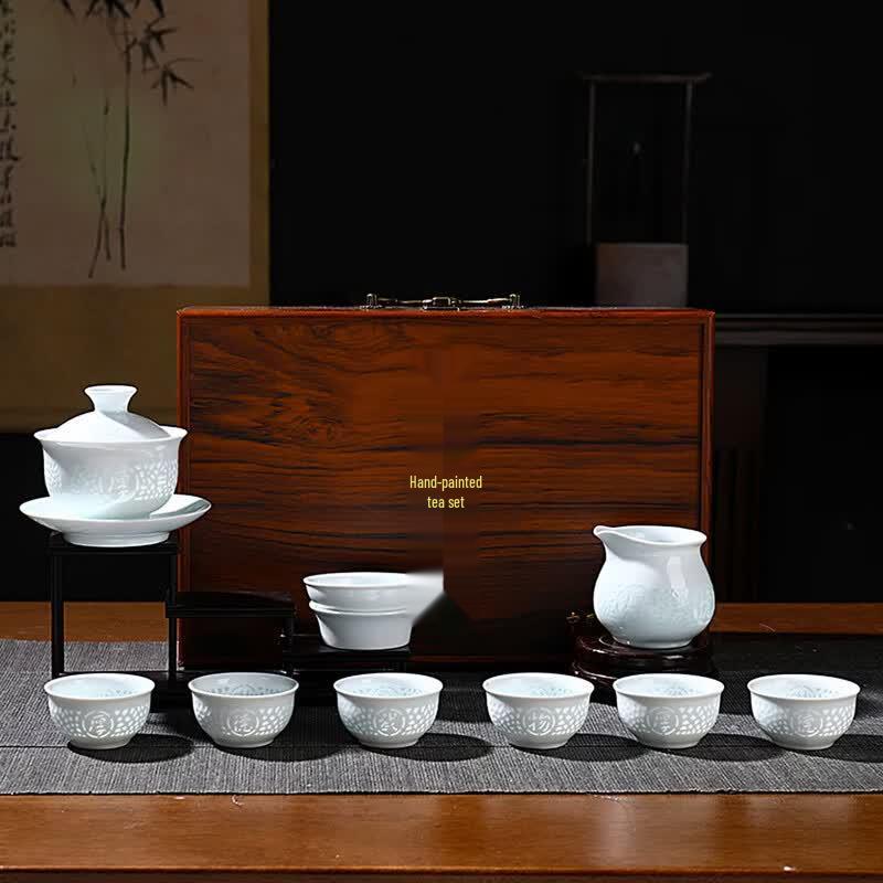 Nuogu Jingdezhen Linglong Celadon 10-Piece Tea Set