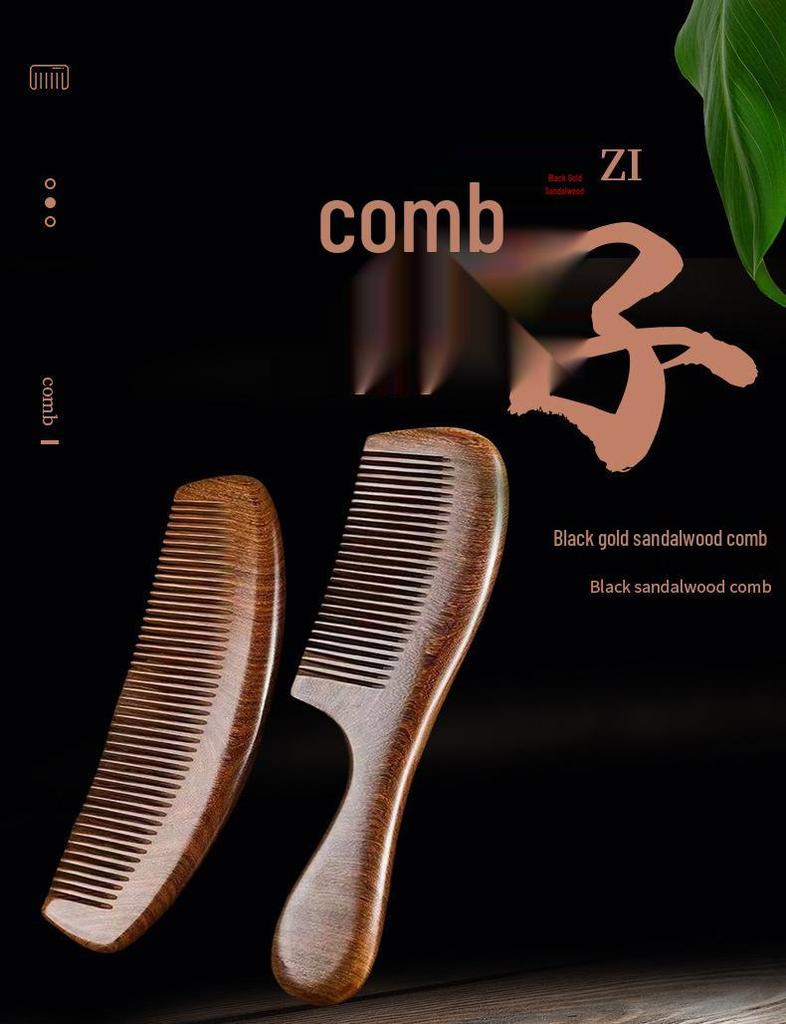 Natural Black Golden Sandalwood Anti-static Comb for Men & Women - Portable Wooden Comb for Long Hair