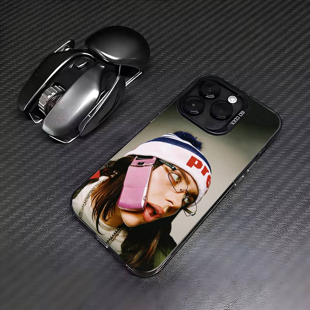 B-Billie Eilish Singer Phone Case For iPhone 17,16,15,14,13,12,11 Plus,Pro Max,Colored Silver Phone Case