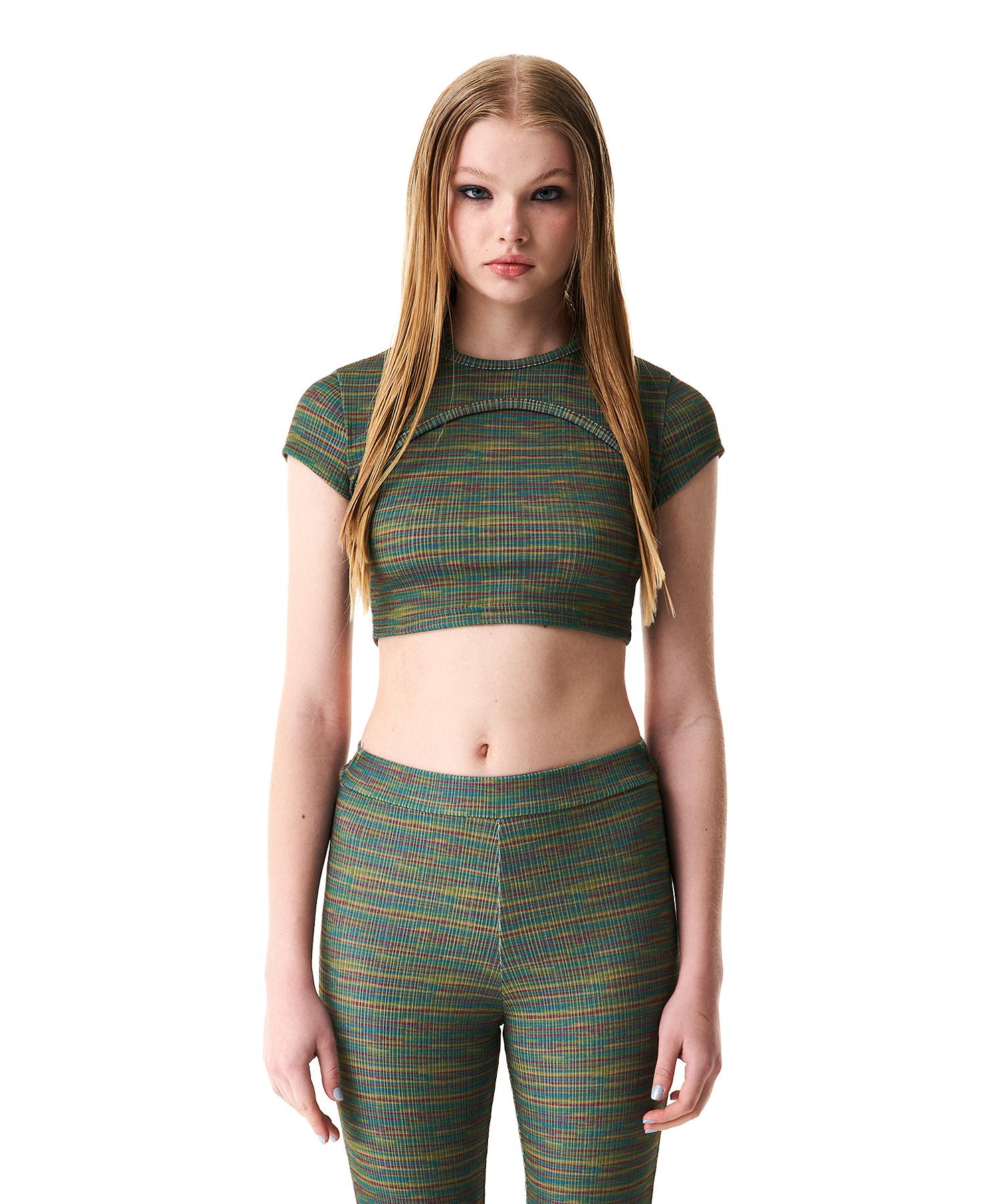 Buddy Heather Stripe Cutout Tee Multi Green M
