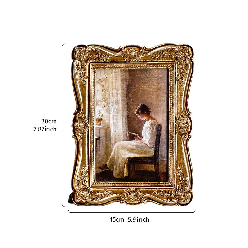 European Retro Floral Border Photo Frames Golden Picture Frame Bedside Table Wedding Anniversary Photo Frame Desk Decoration